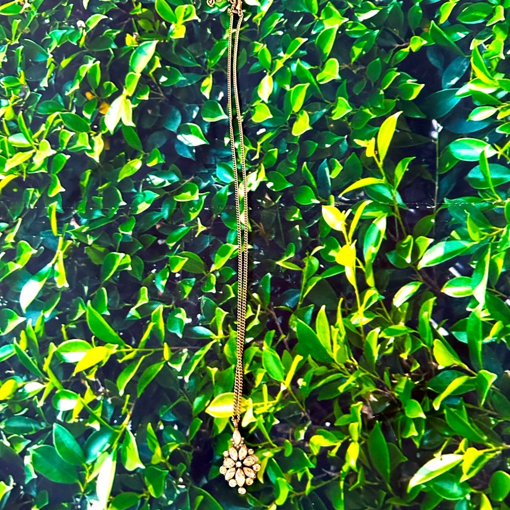 NWOT J.Crew Gold Gem Stone Set Off Pendant Necklace